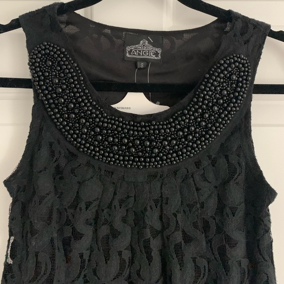 Angie Black Lace Mini Dress - Beaded Neckline Sleeveless Boho Chic - Size S NWT - Picture 3 of 7